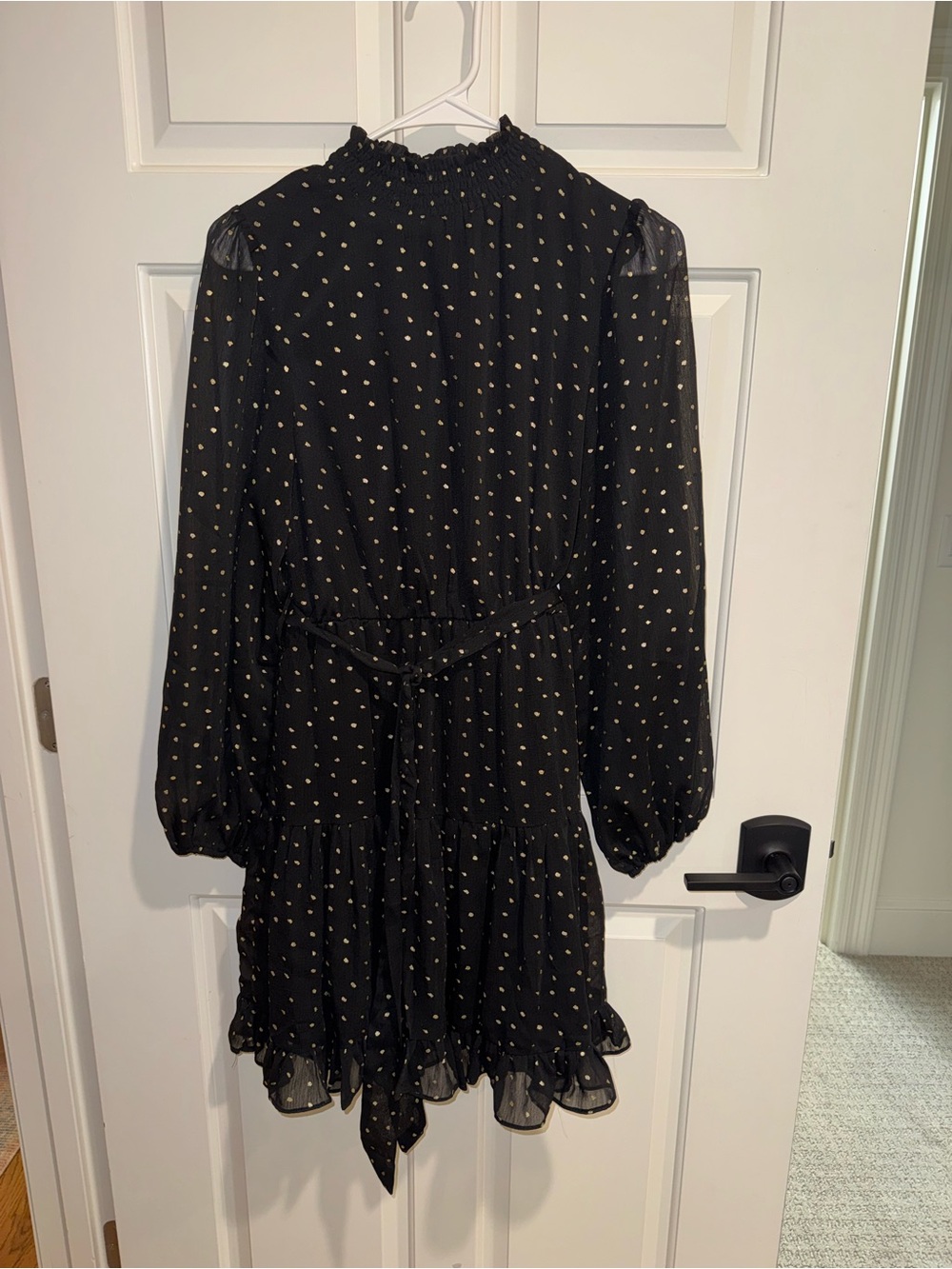 Black Long-Sleeve Polka Dot Ruffle Dress